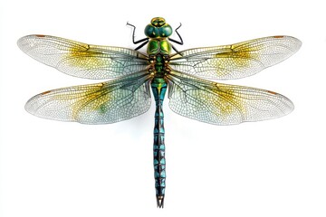 A vibrant dragonfly in full display, showcasing its intricate wings and captivating colors