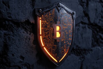 Digital shield with glowing circuitry symbolizing security in a modern tech-driven world