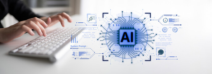 A futuristic AI core processor and system analytics dashboard. This concept highlights the raw processing power of AI for deep data analysis, system diagnostics, and global network monitoring. Fermion