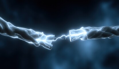 A close-up shows a split rope with electricity crackling in between, against a dark background