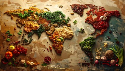 World Map Constructed from Food, a Culinary and Geographical Representation