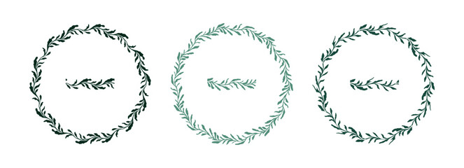 Three seaweed wreaths for seamless pattern creation, circular design elements