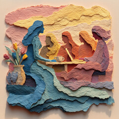 Women in colorful artwork celebrating International Women’s Day  