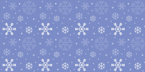Seamless patern with cute snowflakes on  blue  background. Winter repeated pattern. Simple snowflakes. Design for wrapping paper, backdrops,  fabric and textile. Vector illustration.