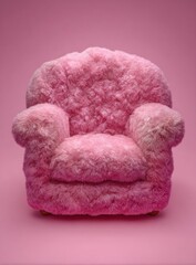 Plush, pink armchair against a vibrant pink backdrop; seemingly soft & fluffy texture