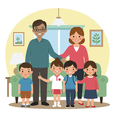 Happy diverse family posing in a living room