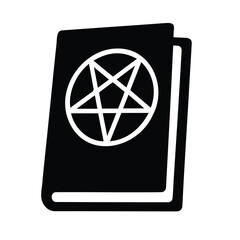 Vector art of a black book with a white pentagram symbol on its cover, representing occult or witchcraft