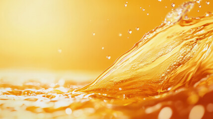 Abstract Macro Liquid Juice Splash with Droplets and Orange Color