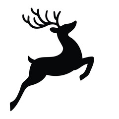 Vector art of silhouette of a reindeer with large antlers leaping gracefully, depicted in black against a