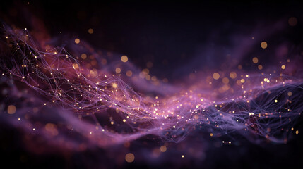 Abstract Purple and Gold Particle Waves Forming a Futuristic Digital Landscape
