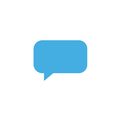 Solid light blue speech bubble icon with rounded corners, symbolizing chat, communication, dialogue, message, and social media interface elements in a clean vector graphic.