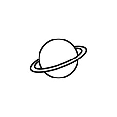 Simple outline icon of a ringed planet like Saturn, symbolizing space, astronomy, the universe, exploration, and celestial bodies in a clean vector line art.
