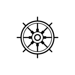 Obraz premium Simple outline icon of a ship's steering wheel or helm, symbolizing nautical navigation, leadership, control, adventure, and a maritime journey in a clean vector design.