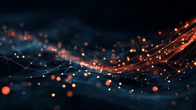 Abstract Network of Glowing Particles and Connected Lines on a Dark Background

