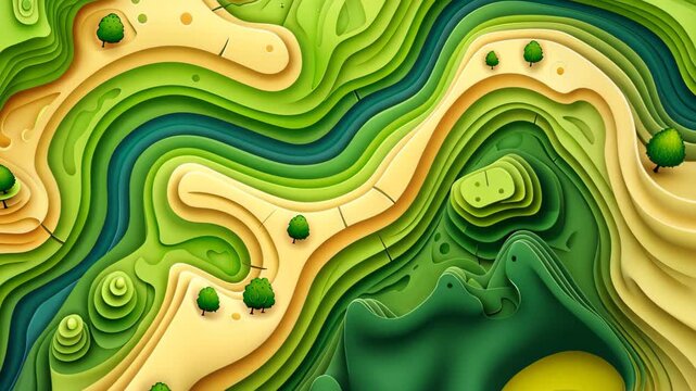 Abstract topographic terrain: A vibrant abstract representation of topographic map featuring winding contours, gradients.