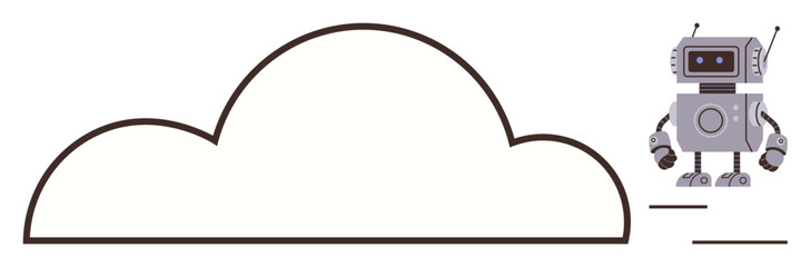 Cloud outline and robot with antennae and buttons. Ideal for technology, AI, robotics, computing, automation, innovation, and connection themes. Simple flat metaphor