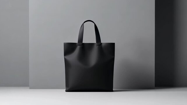 Elegant Black Tote Bag: A minimalist studio shot showcases a sleek, black tote bag, designed for everyday use, blending functionality with style. 