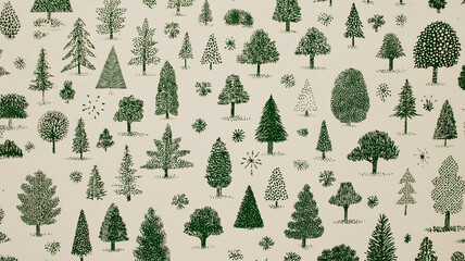 クリスマスの単色インクの樹木柄