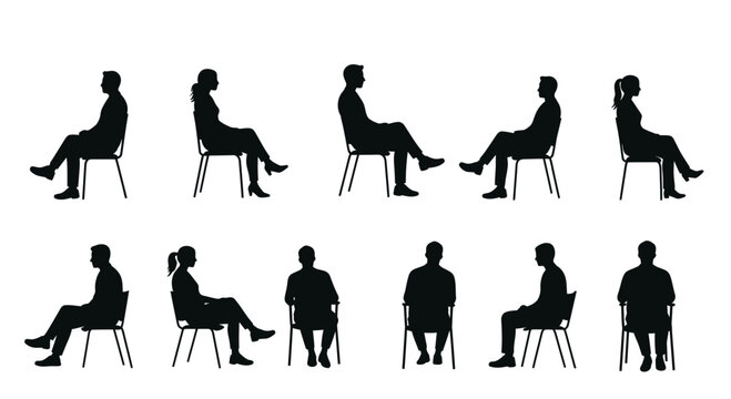 Silhouette collection of people sitting in chairs in different positions