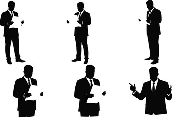 Businessman silhouette, office worker, document pose, corporate job, professional gesture, business suit, presentation work, career occupation