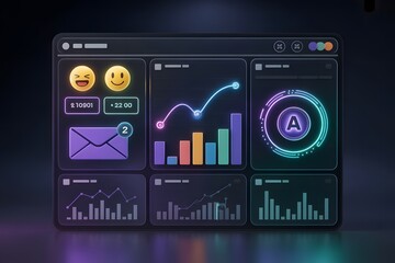 Futuristic digital dashboard with data analytics and user interface
