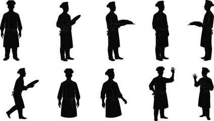Chef silhouette, cooking poses, professional cook, culinary worker, kitchen staff, food preparation, bakery chef, restaurant occupation