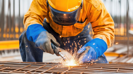Professional Electric Metal Steel Welding Work with Protective Equipment Industrial