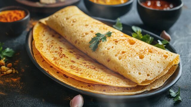 Neer dosa or thin soft rice crepes on the table with smoke