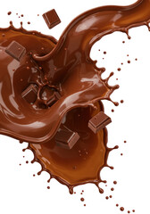 Dynamic Chocolate Splash With Falling Chocolate Chunks On Transparent Background