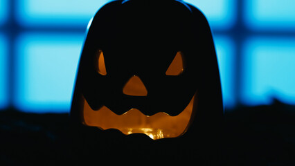 Evil Halloween Pumpkin Smiles and Moves in Silhouette