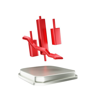 Red candlestick chart financial decrease concept on a podium
