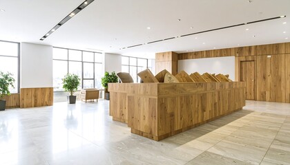 Modern Office Interior with Wooden Desk and Natural Light