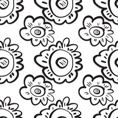 Seamless abstract botanical pattern. Simple background with black, white texture. Digital brush strokes. Flowers. Design for textile fabrics, wrapping paper, background, wallpaper, cover.