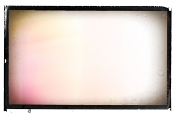 Vintage photo film frame of an old camera with vignetting, dust and scratches, splatters and red light leak on  transparent background (png image).	