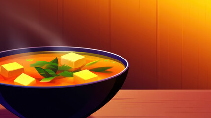 Artistic Illustration of a Delicious Miso Soup Bowl with Tofu