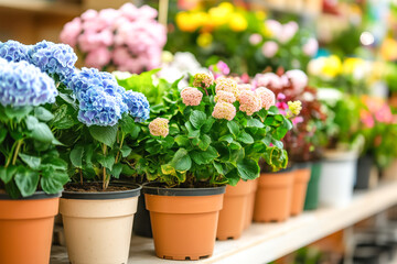 Garden shop. A row of plants for landscape design