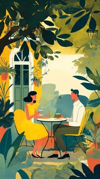 Retro Vintage Style Coffee drinking Illustration &ndash; vertical animated Video seamless Loop