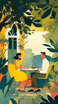 Retro Vintage Style Coffee drinking Illustration &ndash; vertical animated Video seamless Loop