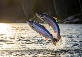 Fototapeta premium Salmon Jumping in River.