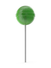 Green lollipop on white stick
