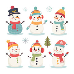 Cute Snowman Character Set for Christmas and Winter