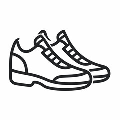 Line art illustration of a pair of athletic shoes, sneakers, or trainers.