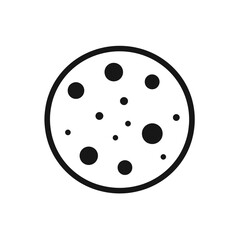 A simple black and white line art icon of a chocolate chip cookie on a plain background.