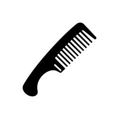 Black comb with handle, used for grooming and styling hair, isolated on white background.
