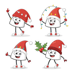 Cute Christmas Cartoon Characters Vector Illustration Set