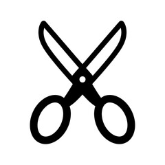 A simple black and white illustration of a pair of scissors, symbolizing cutting or crafting.