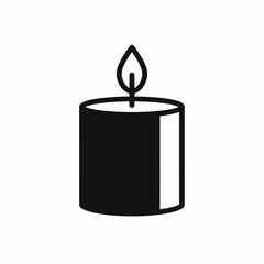 Simple black and white icon of a burning candle with a flame and wick, symbolizing light and warmth.