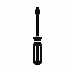 Silhouette of a flathead screwdriver, a hand tool used for turning screws with slotted heads.