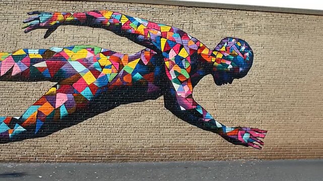 Colorful Street Art Mural of a Running Person in Motion.