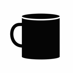 A simple, solid black silhouette of a mug with a handle, isolated on a white background.